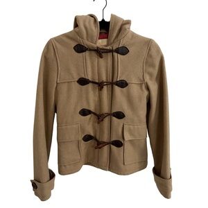 Hollister Wool Blend Toggle Duffle Coat Hooded Tan Women’s Medium